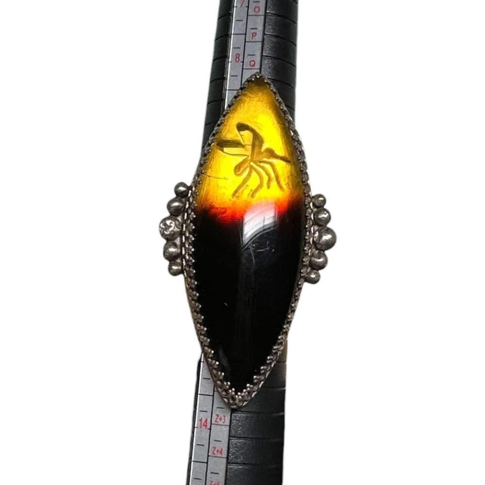 Xl sterling silver and amber mosquito fossil Ring 11 Jurassic park